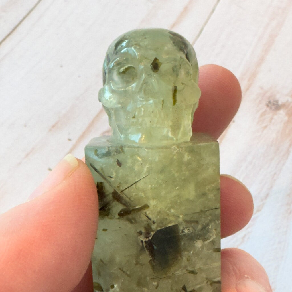 Prehnite Skull Wand Carved by Artifactual
