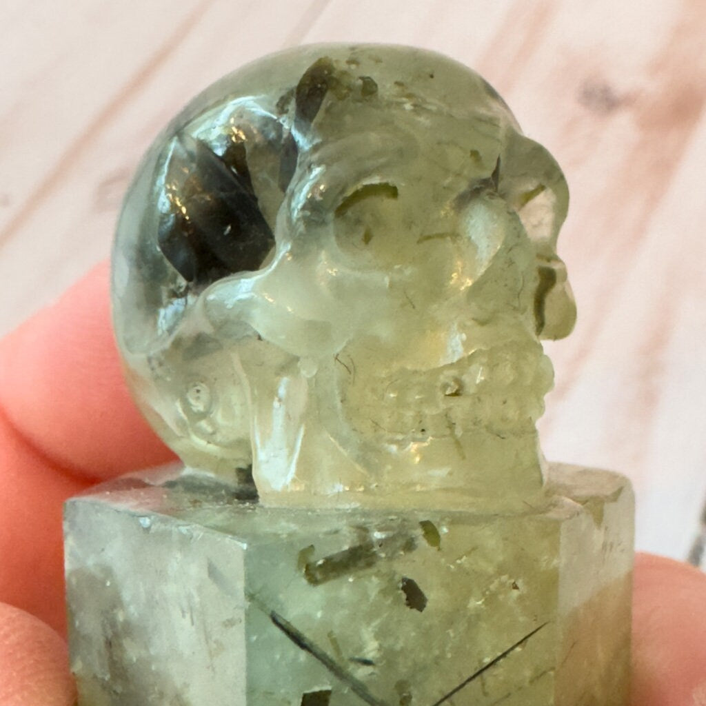 Prehnite Skull Wand Carved by Artifactual