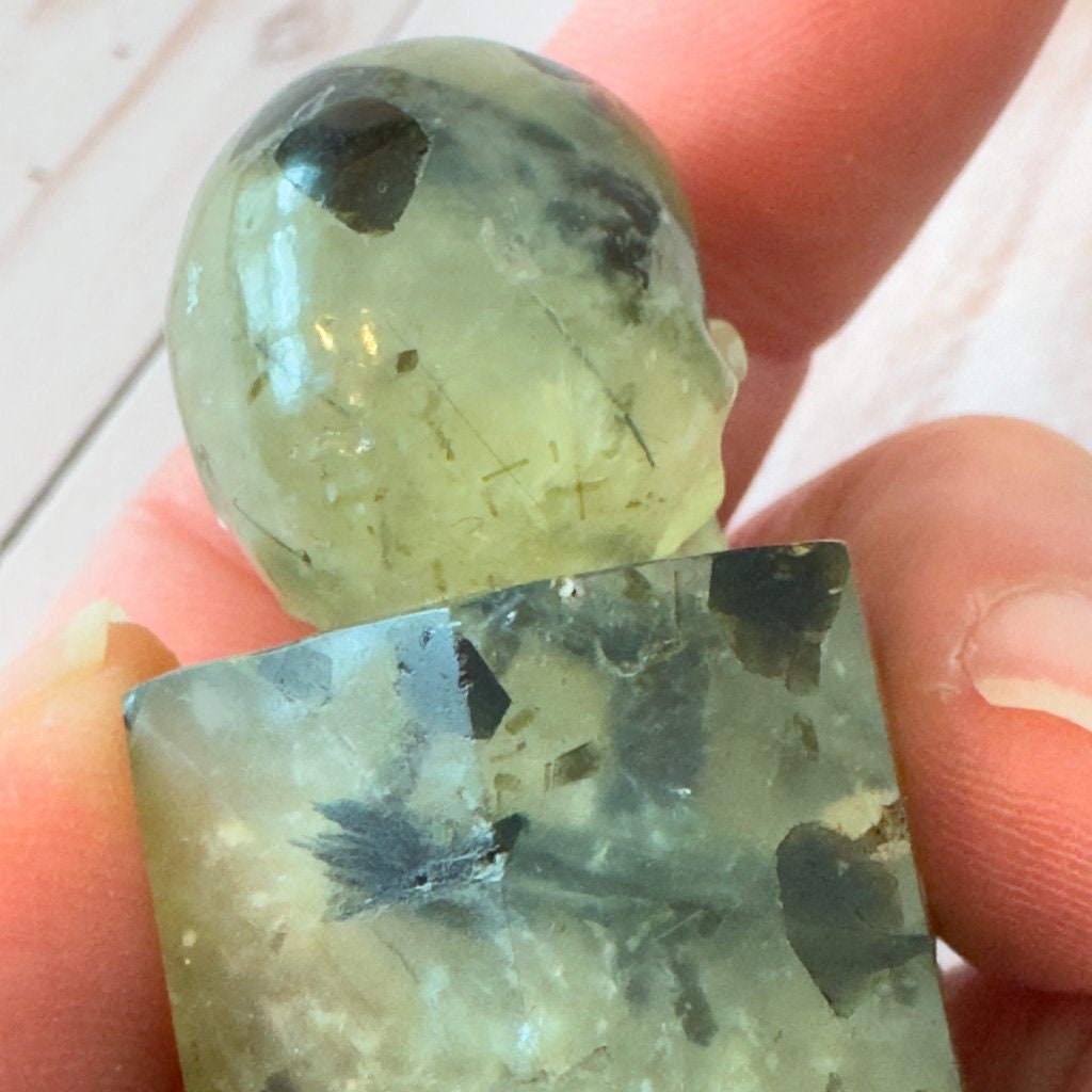 Prehnite Skull Wand Carved by Artifactual
