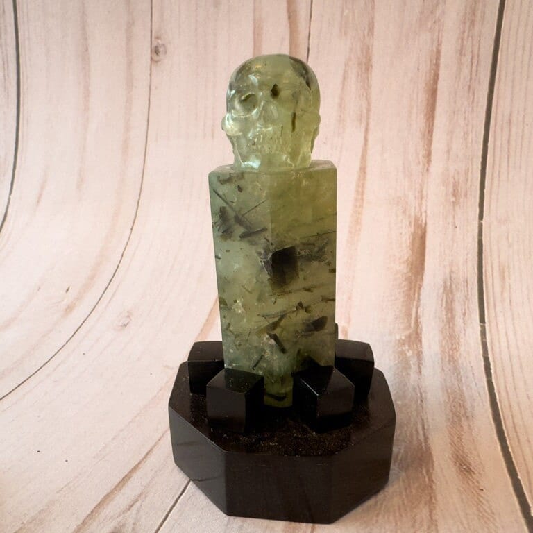 Prehnite Skull Wand Carved by Artifactual