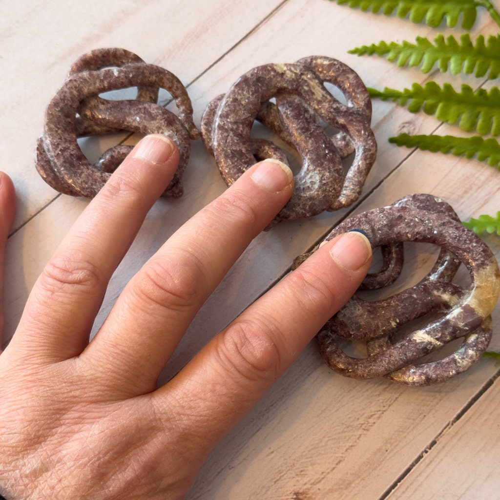 Three Lepidolite Snakes, Detailed and ready for Wearing.