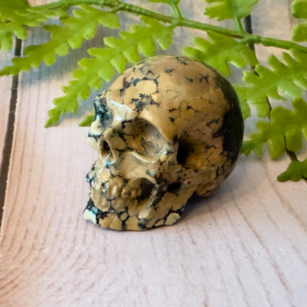 Gorgeous Peacock Variscite Crystal Skull from Artifactual