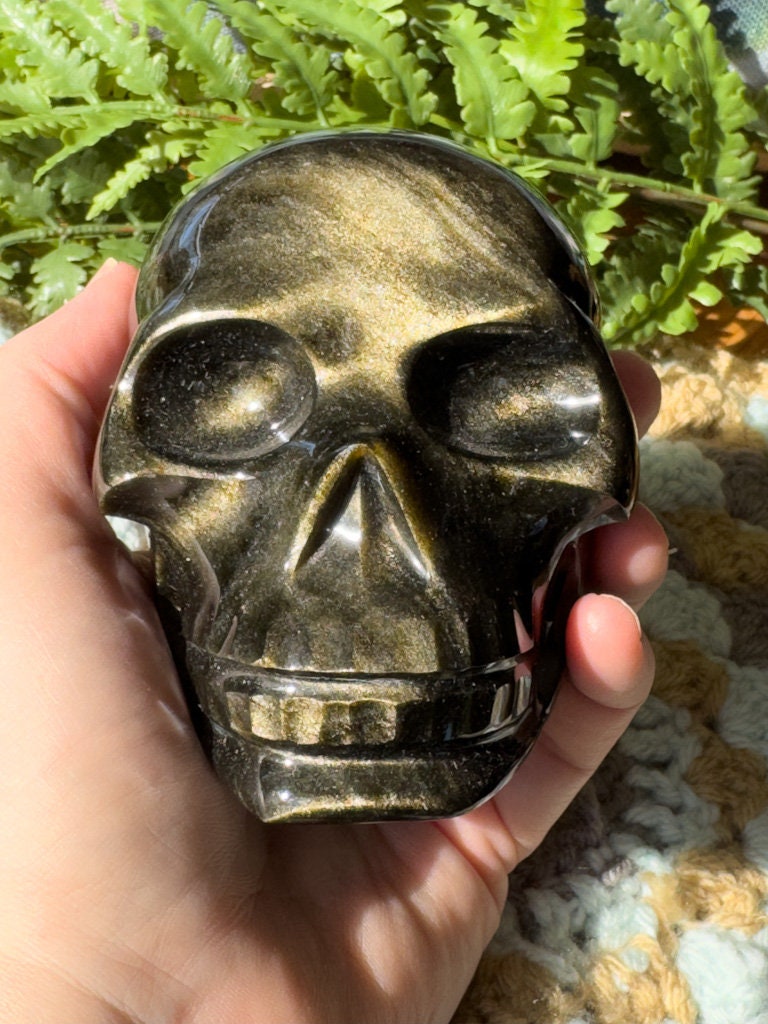 Amazing Gold Sheen Obsidian Skull