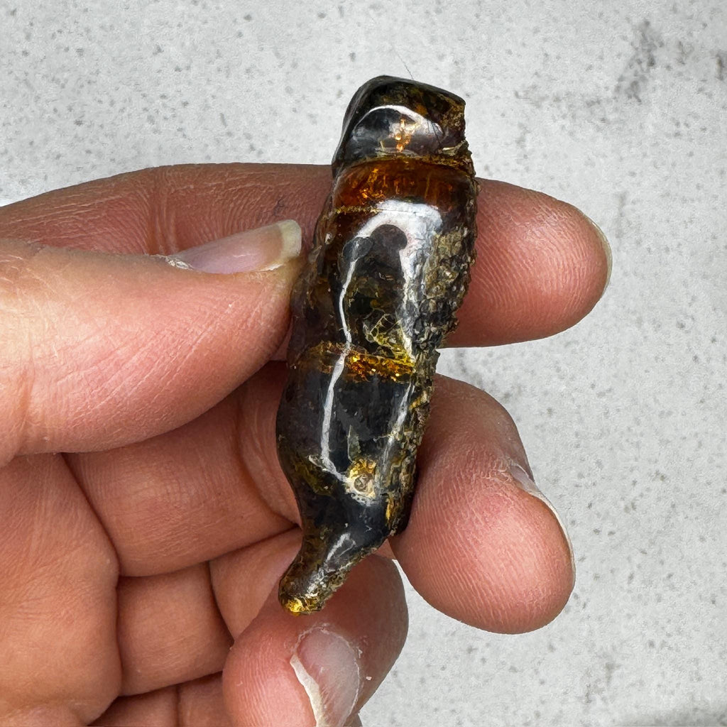 Small Amber Goddess Carving with Rough Back from Artifactual