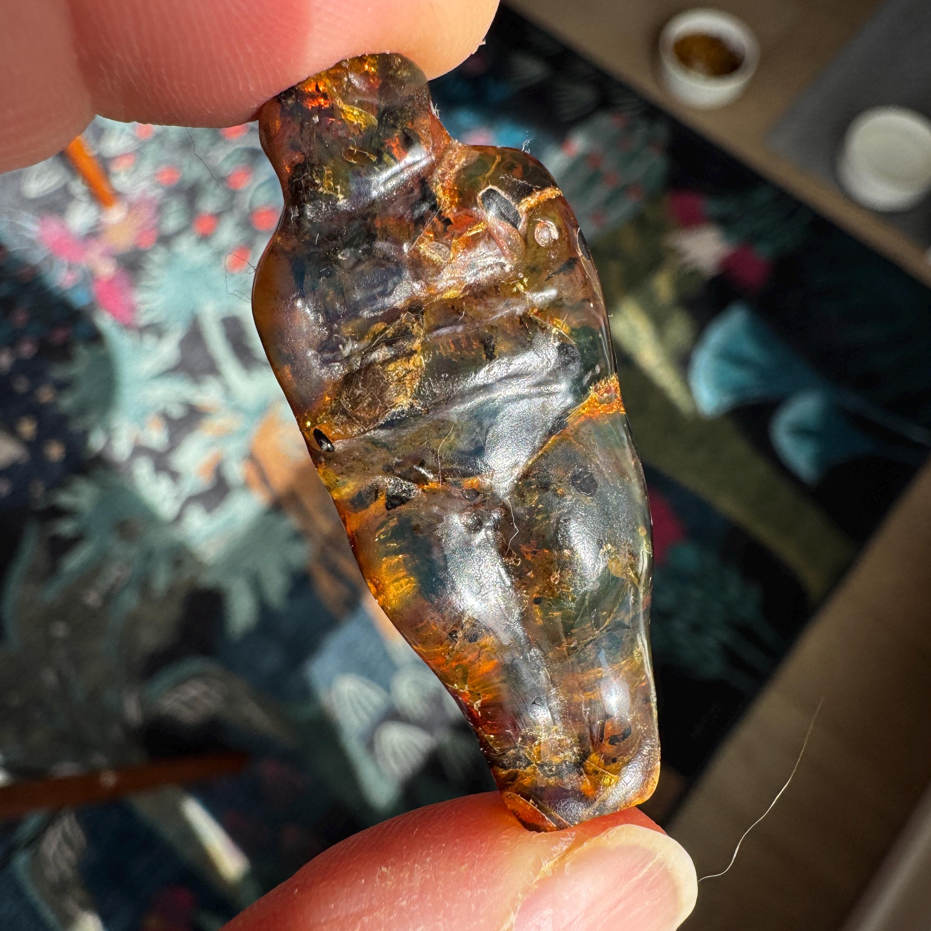 Small Amber Goddess Carving with Rough Back from Artifactual