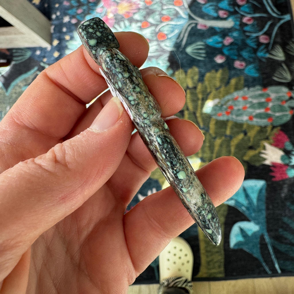 This is a beautiful, larger turquoise in matrix goddess we got from Artifactual