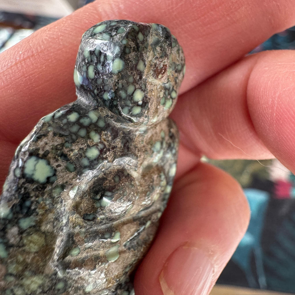 This is a beautiful, larger turquoise in matrix goddess we got from Artifactual