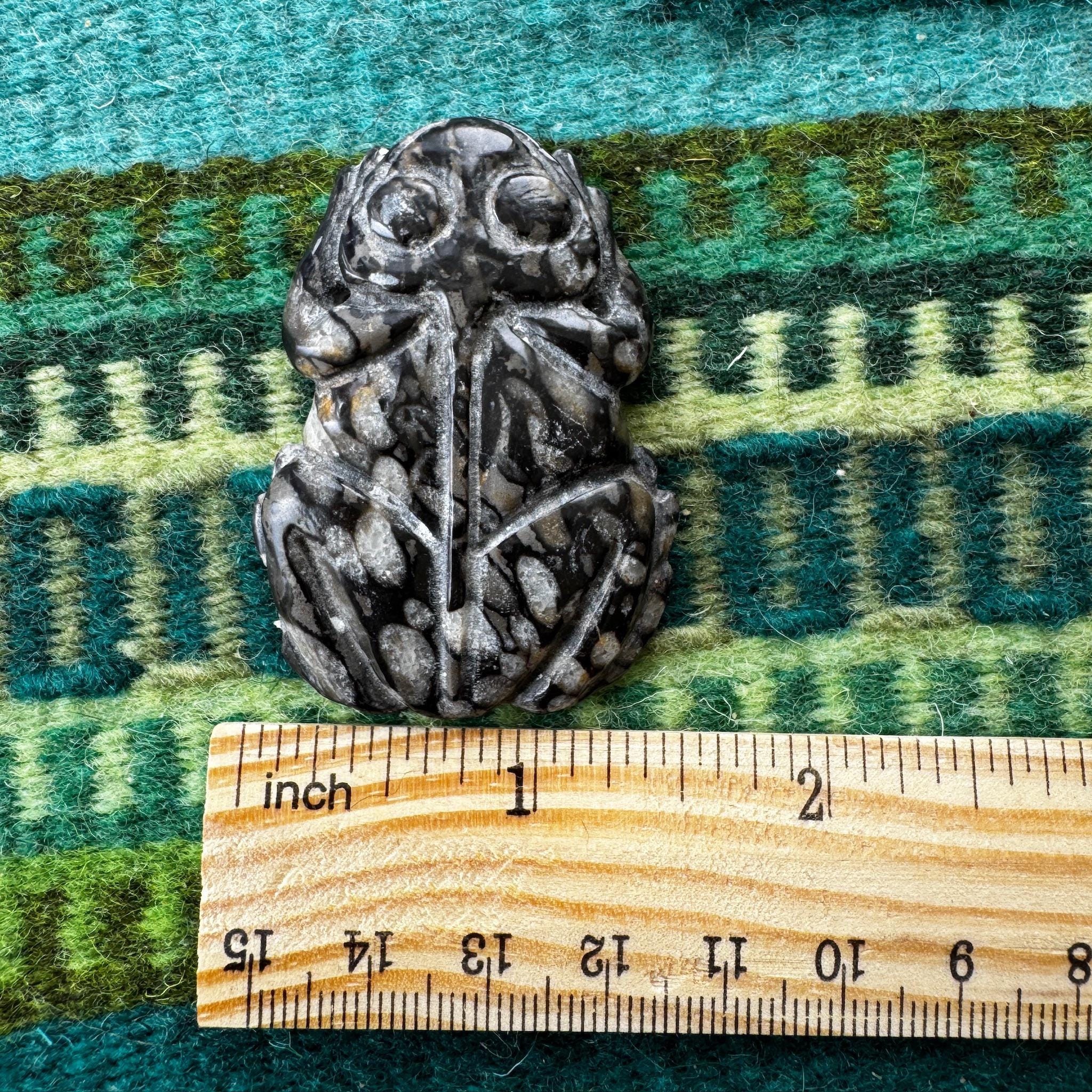 Jasper Frog Carving: Detailed Stone Pendant (2" x 1 1/2")