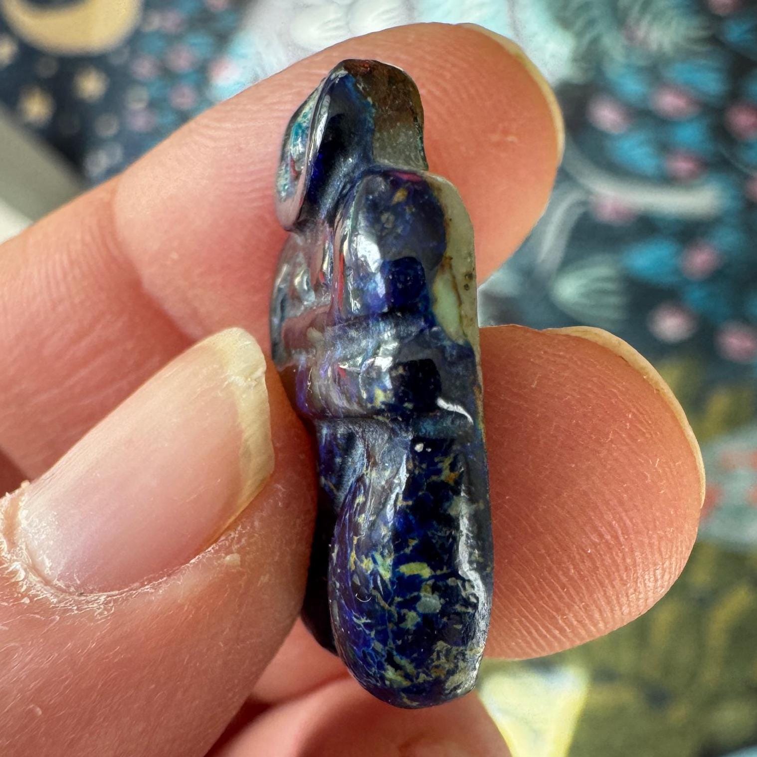 This is an adorable small azurite carved goddess we got from Artifactual in Tucson
