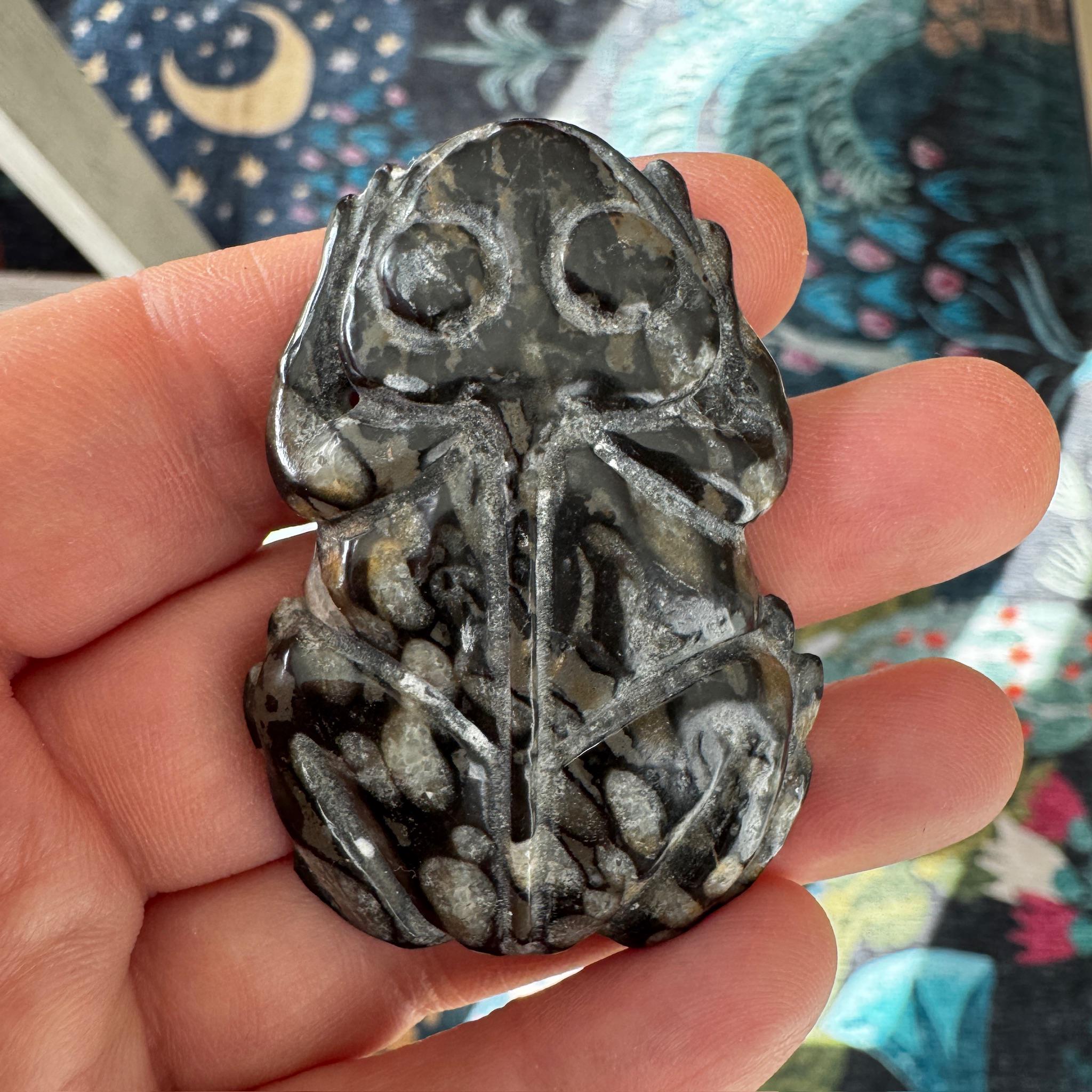Jasper Frog Carving: Detailed Stone Pendant (2" x 1 1/2")