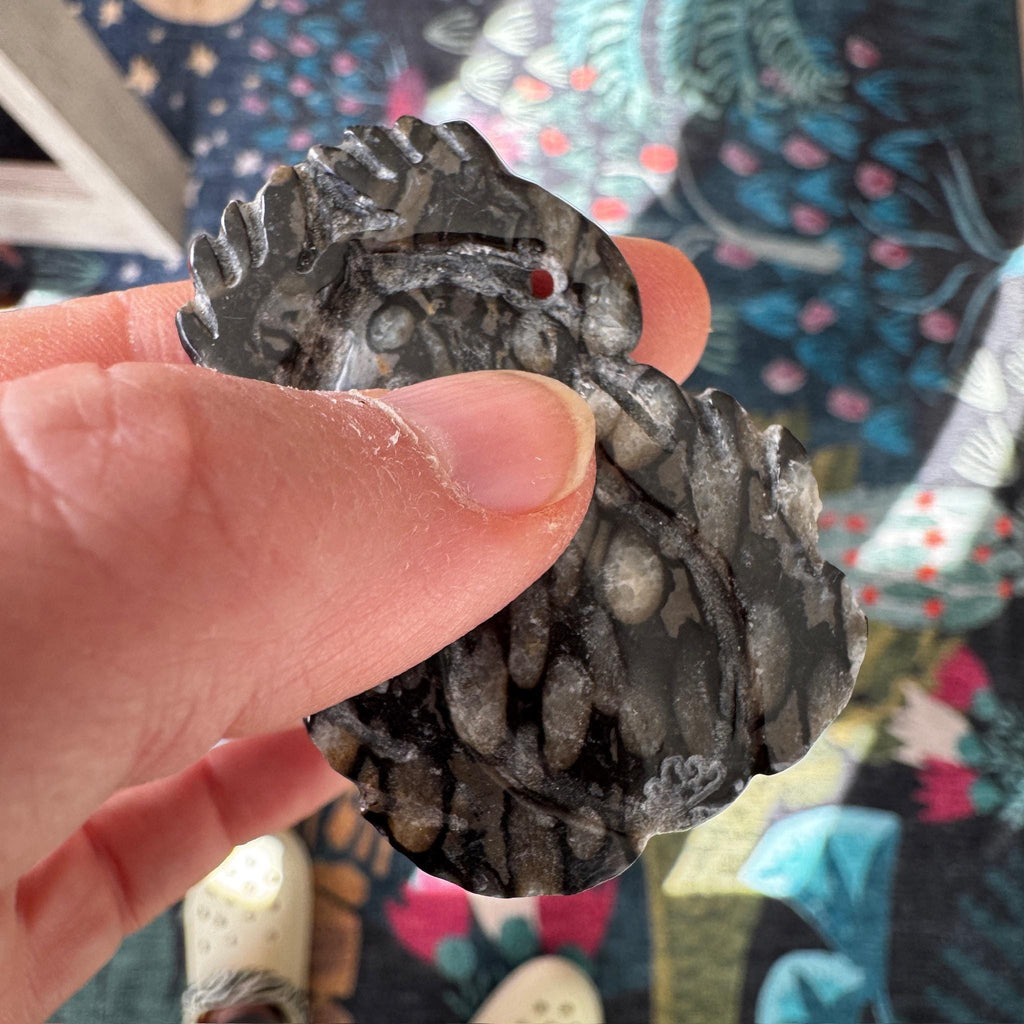 Jasper Frog Carving: Detailed Stone Pendant (2" x 1 1/2")