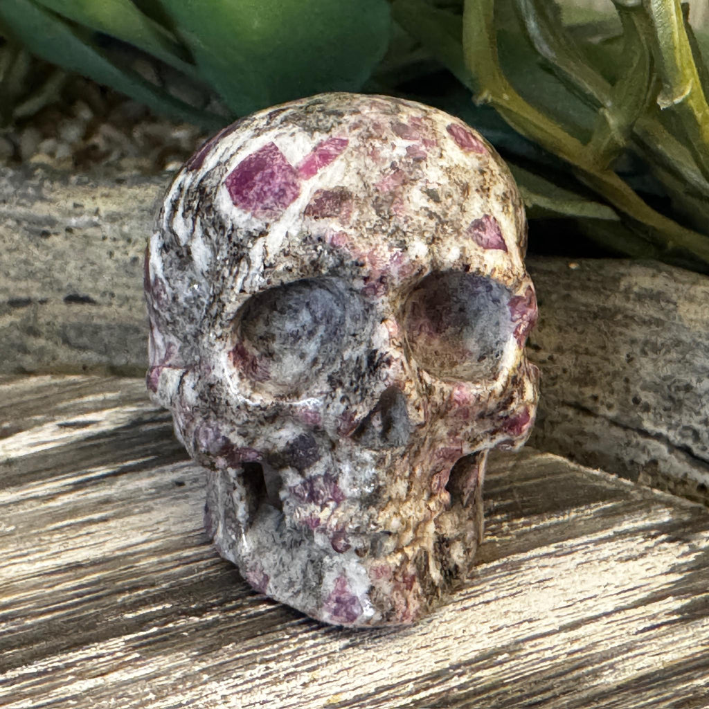 Ruby Feldspar Crystal Skull: Carved Gemstone Figurine