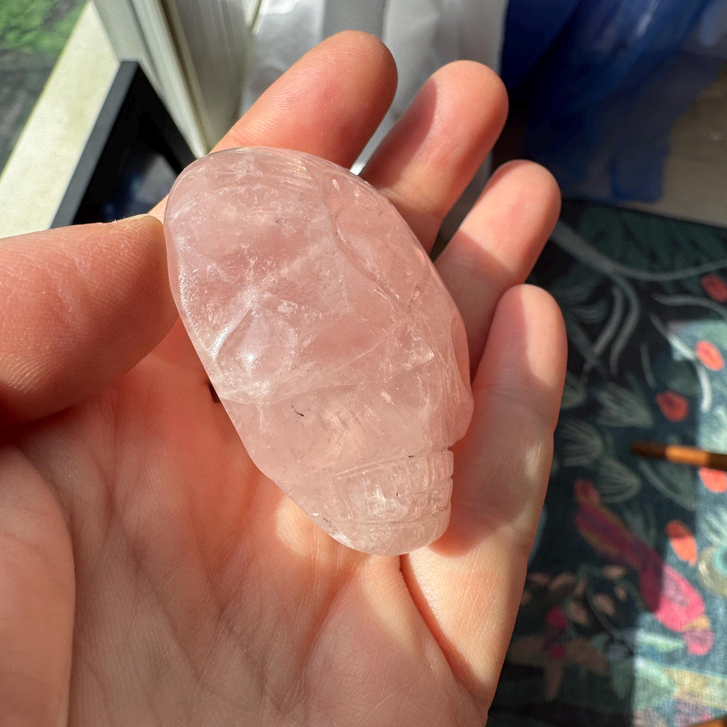 Leandro de Souza Rose Quartz Palm Stone Skull