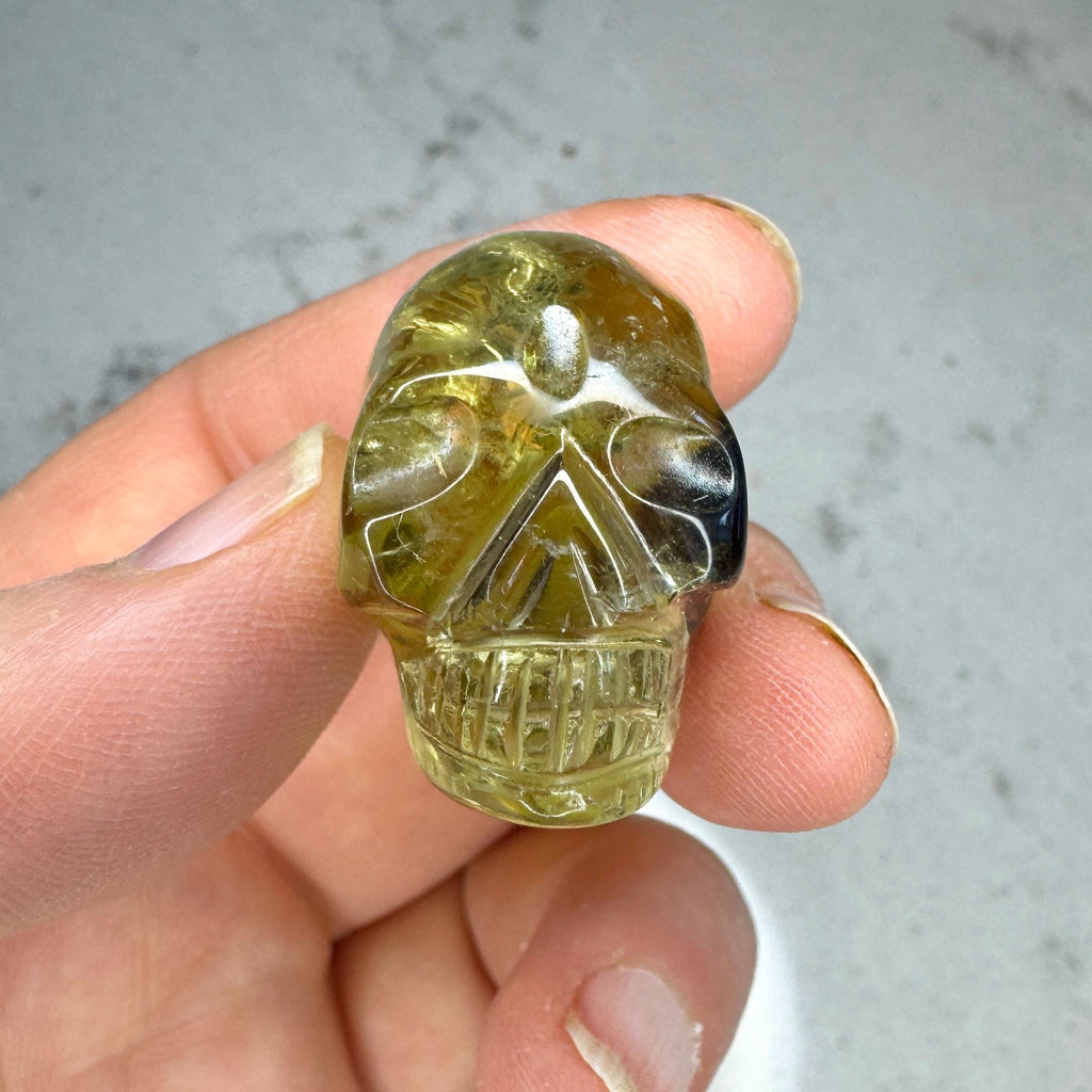 Citrine & Smoky Quartz Igor de Souza Elongated Carved Crystal Skull