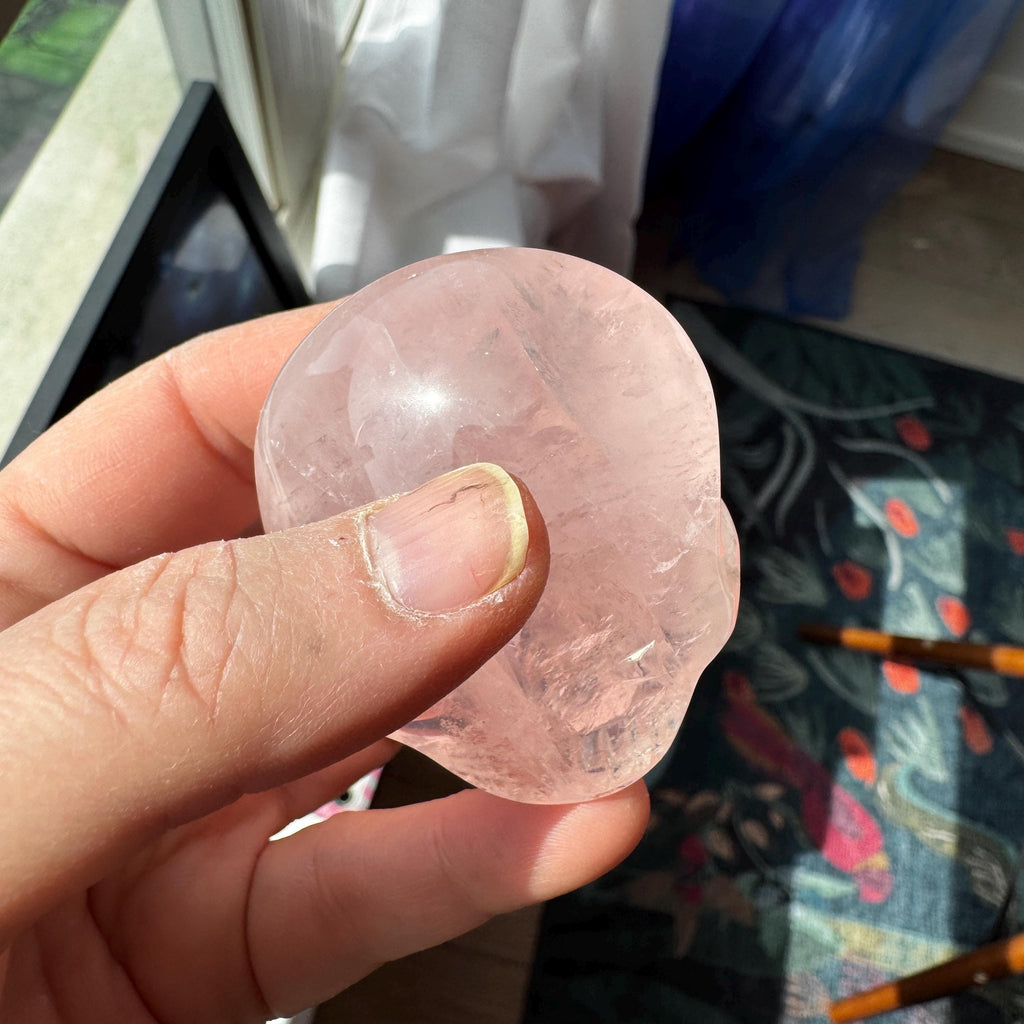 Leandro de Souza Rose Quartz Palm Stone Skull