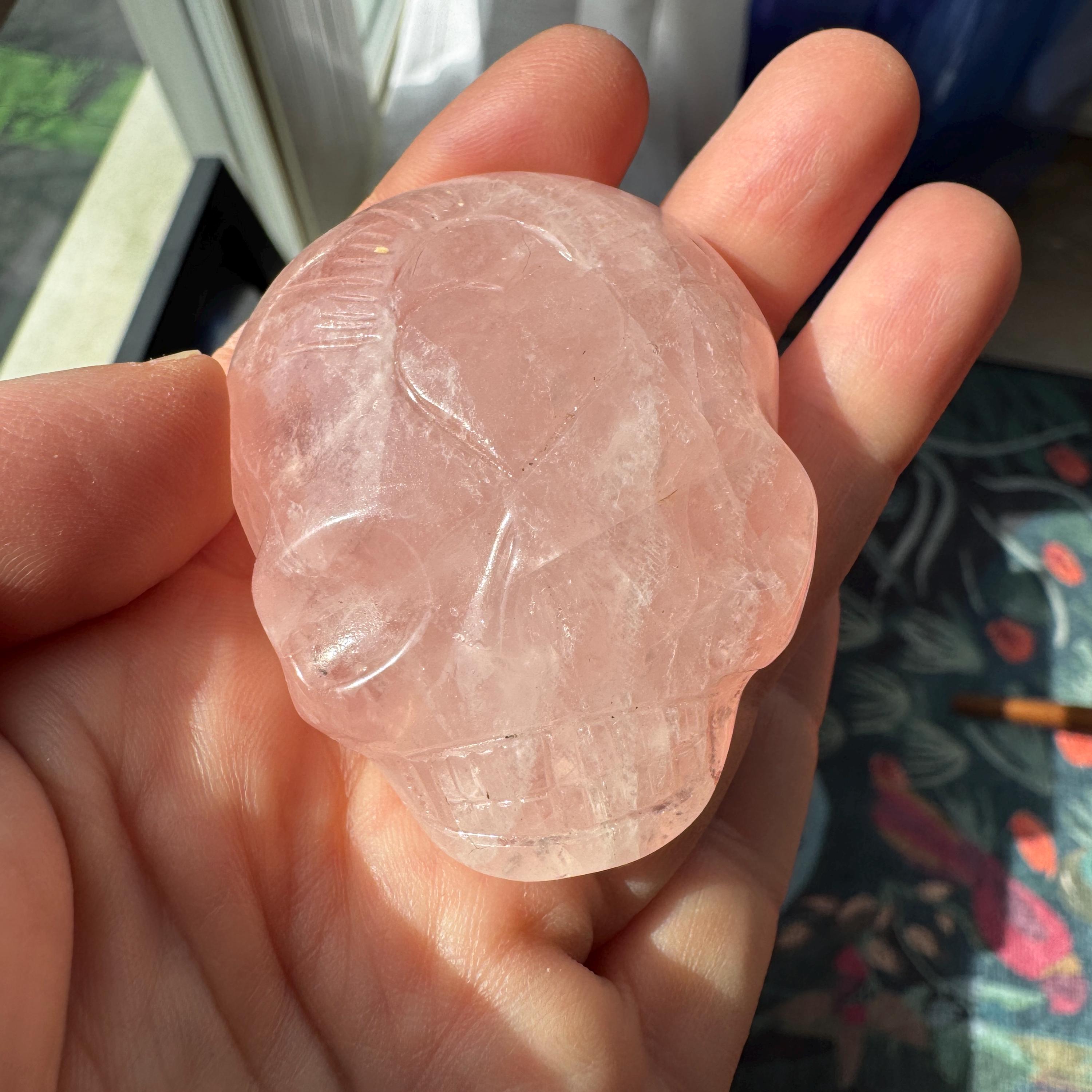 Leandro de Souza Rose Quartz Palm Stone Skull
