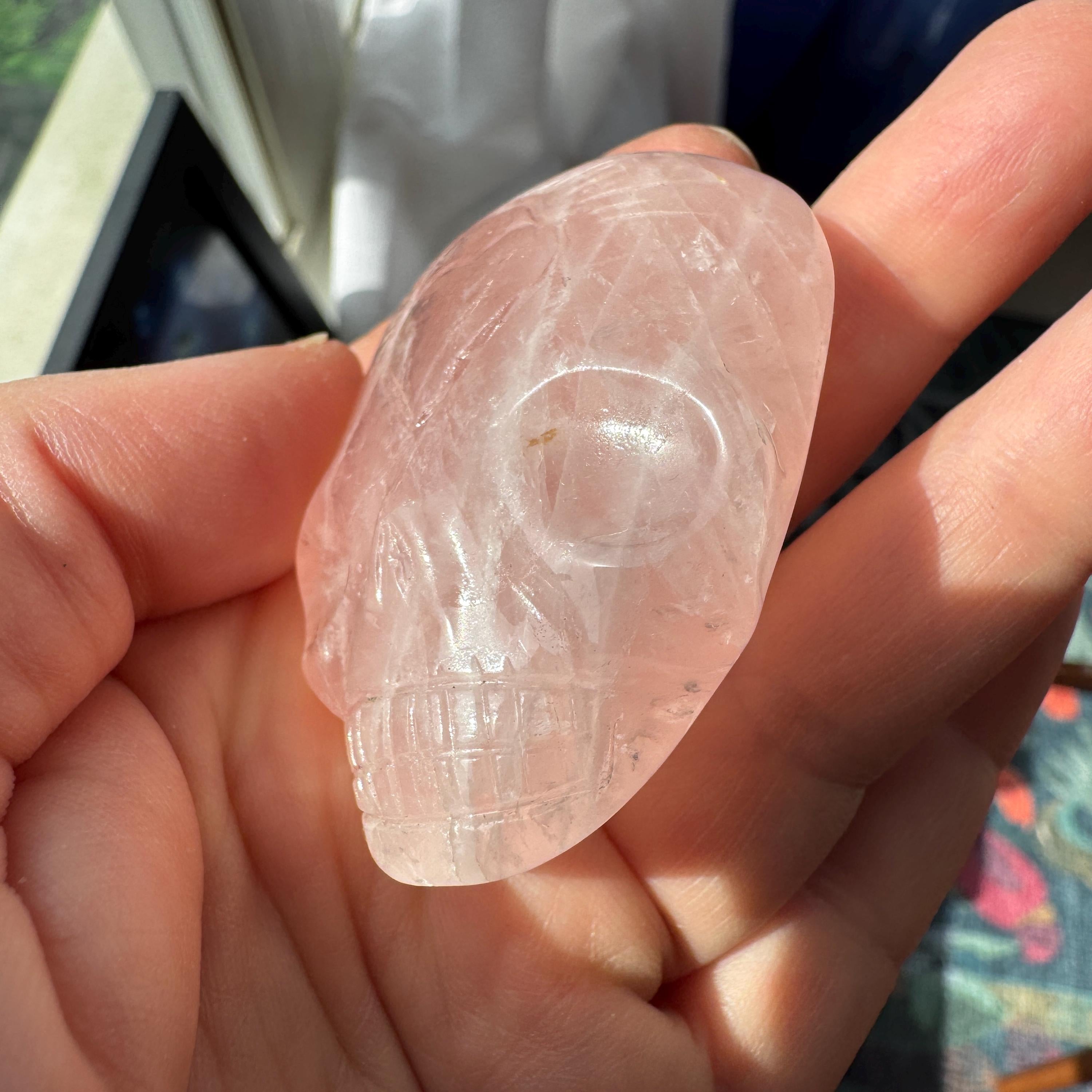 Leandro de Souza Rose Quartz Palm Stone Skull