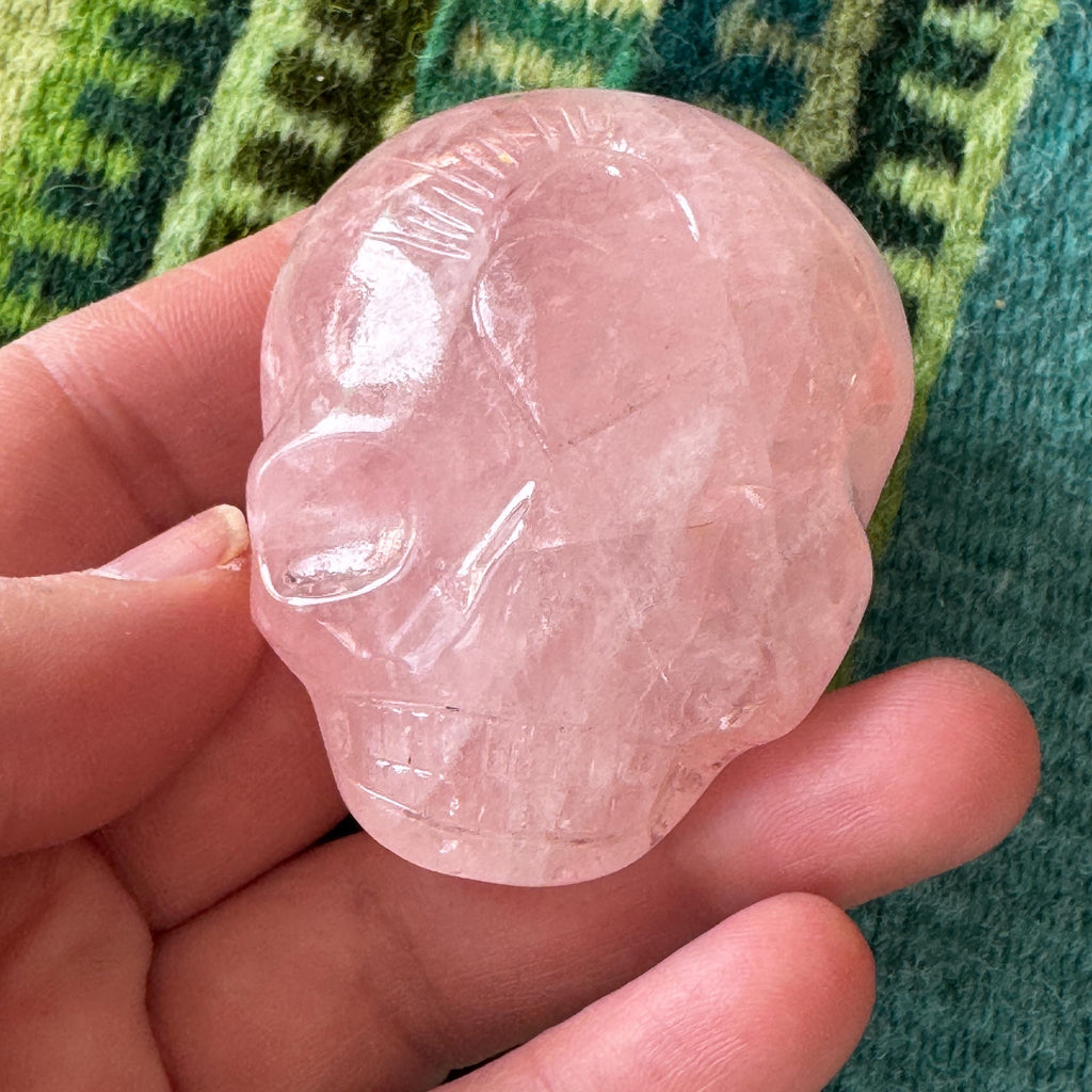 Leandro de Souza Rose Quartz Palm Stone Skull