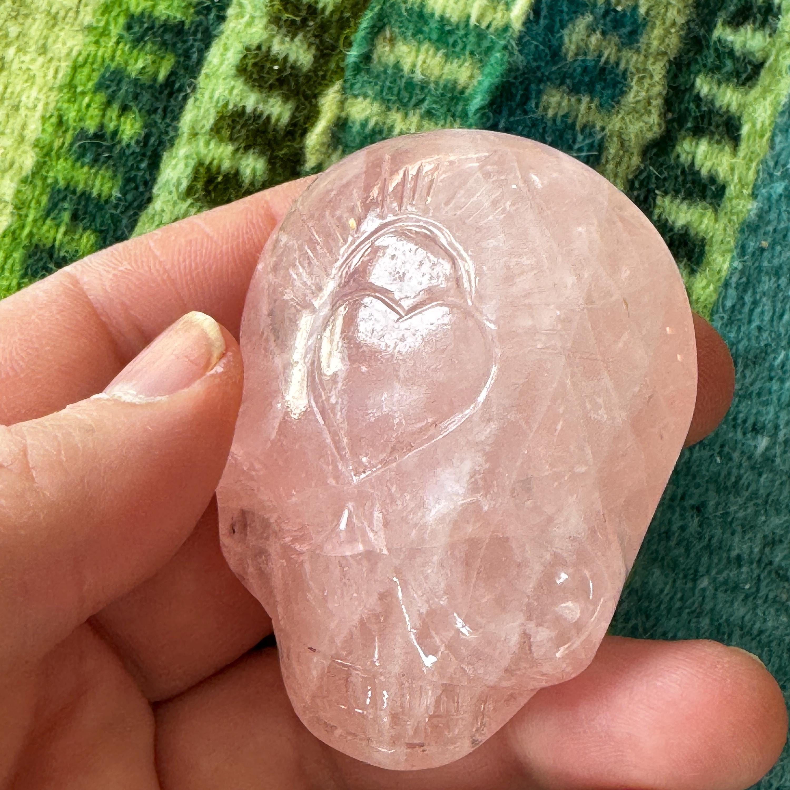 Leandro de Souza Rose Quartz Palm Stone Skull