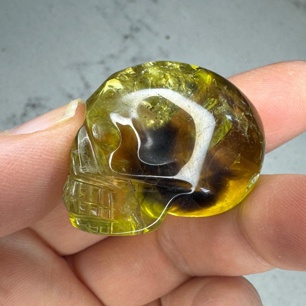 Citrine & Smoky Quartz Igor de Souza Elongated Carved Crystal Skull