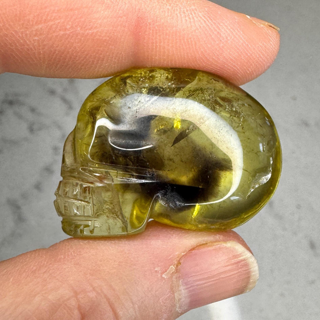 Citrine & Smoky Quartz Igor de Souza Elongated Carved Crystal Skull