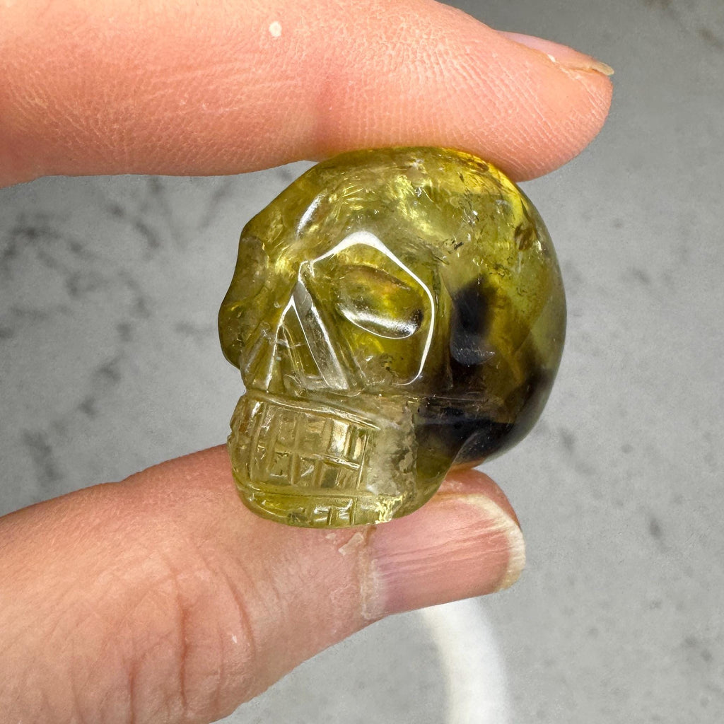 Citrine & Smoky Quartz Igor de Souza Elongated Carved Crystal Skull