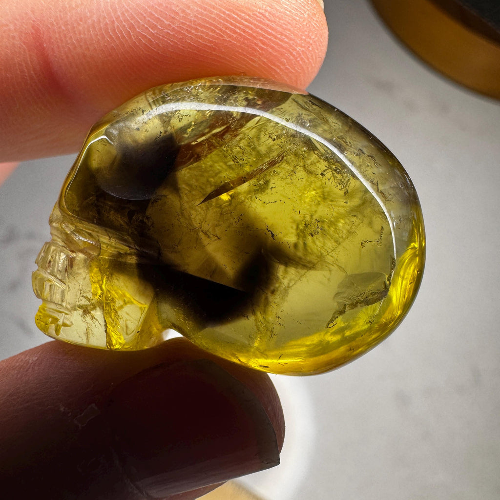 Citrine & Smoky Quartz Igor de Souza Elongated Carved Crystal Skull