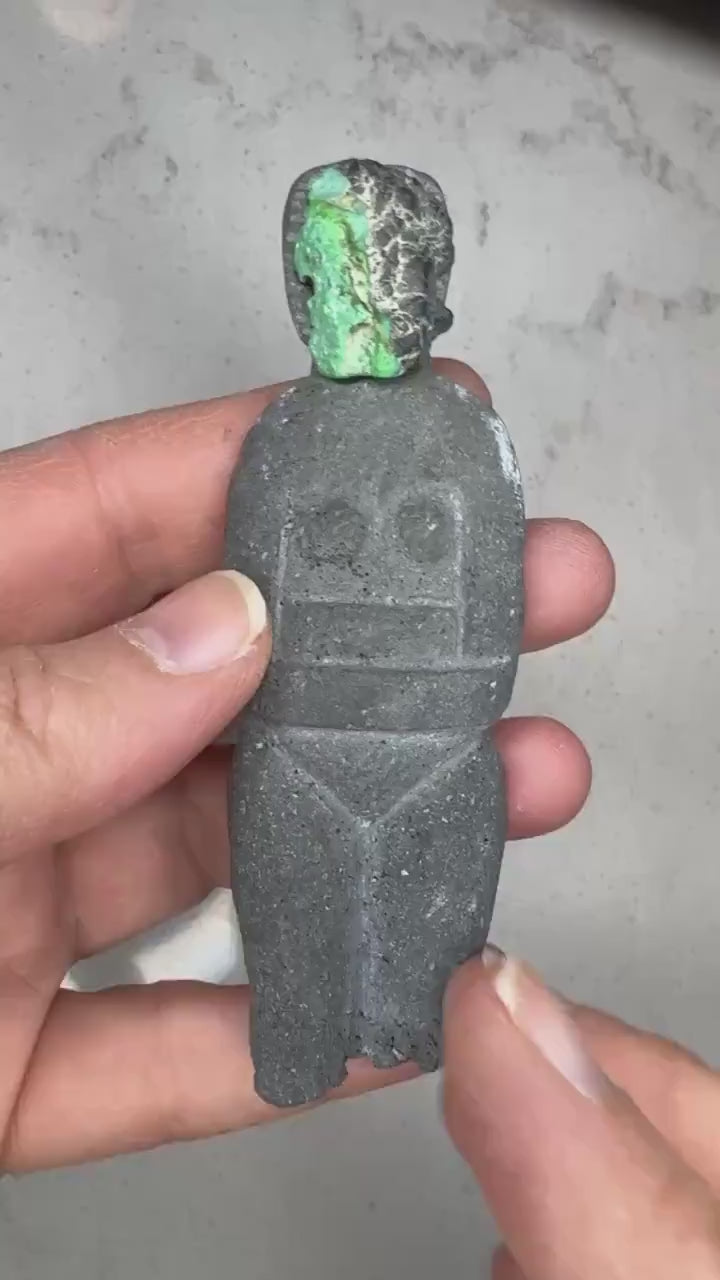 Balinese Lava Goddess with Turquoise Face Carving from Artifactual