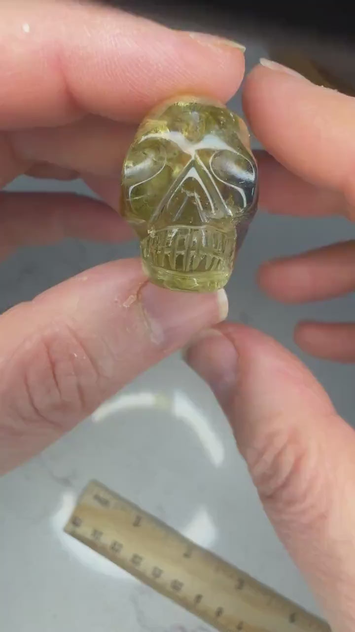 Citrine & Smoky Quartz Igor de Souza Elongated Carved Crystal Skull