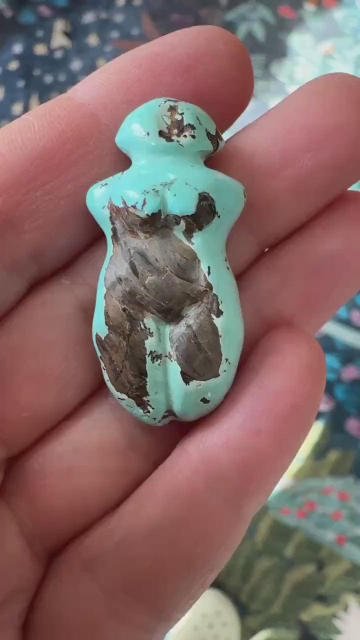 Turquoise Goddess Carving: Minimalist Artifactual Sculpture