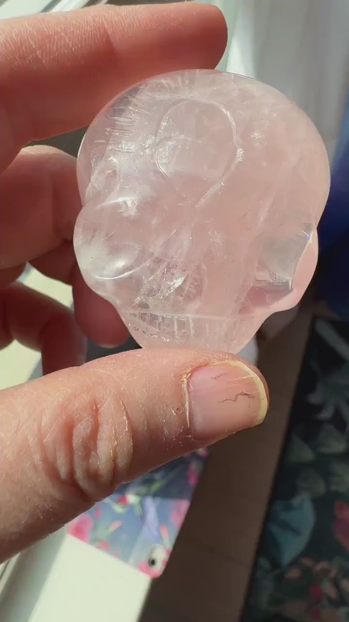 Leandro de Souza Rose Quartz Palm Stone Skull